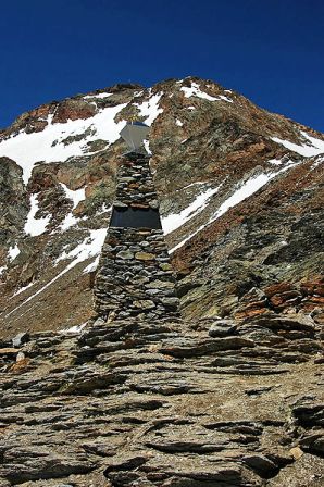 The Ötzi memorial near Tisenjoch in the Alps